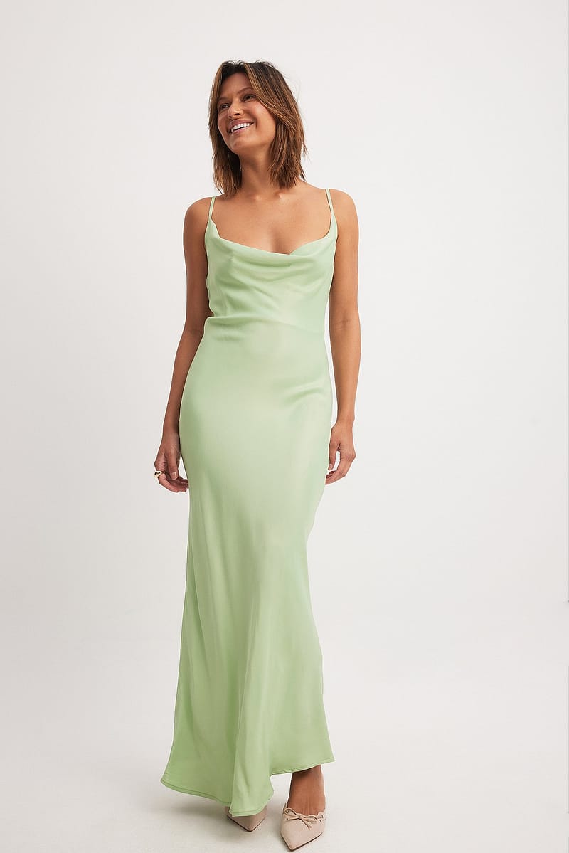 Waterfall Midi Slip Dress - Light Green