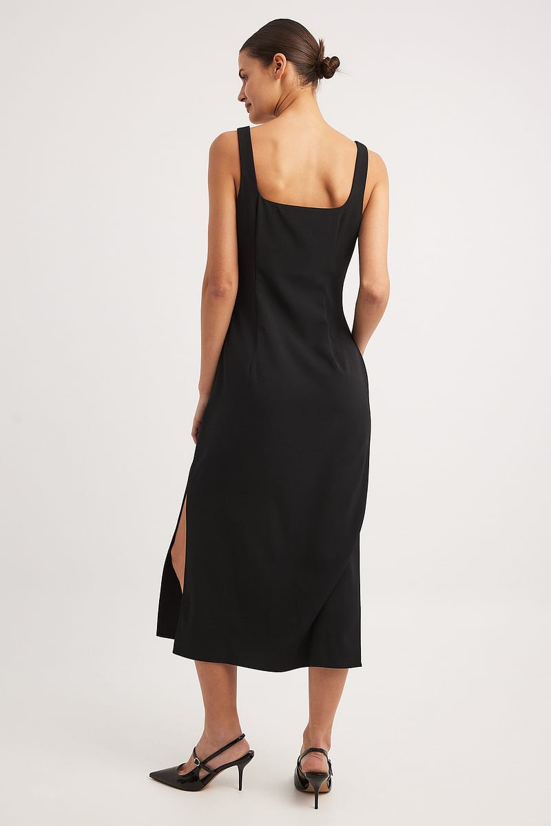 Fitted Square Neck Midi Dress