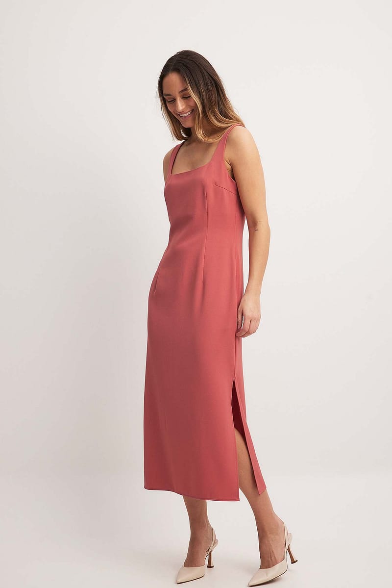 Fitted Square Neck Midi Dress