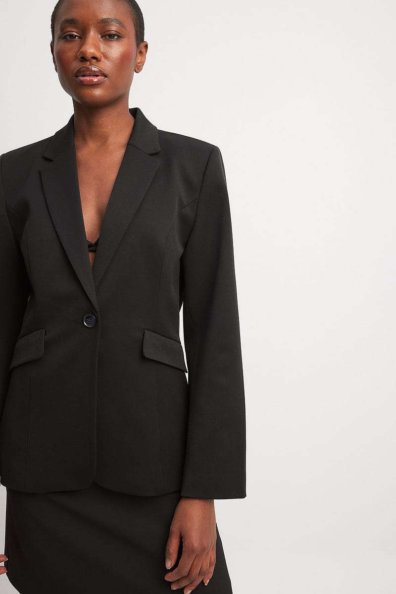 Fitted One Button Blazer - Black