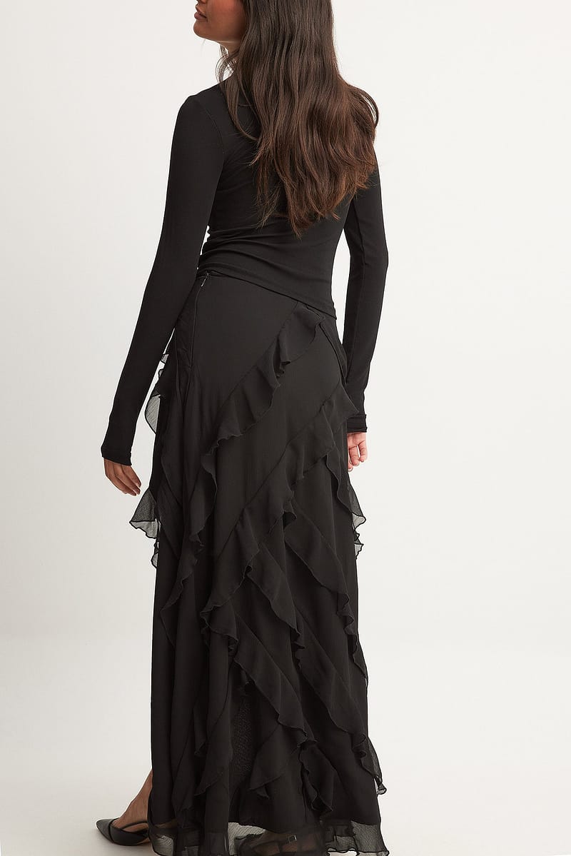 Chiffon Frill Detail Maxi Skirt
