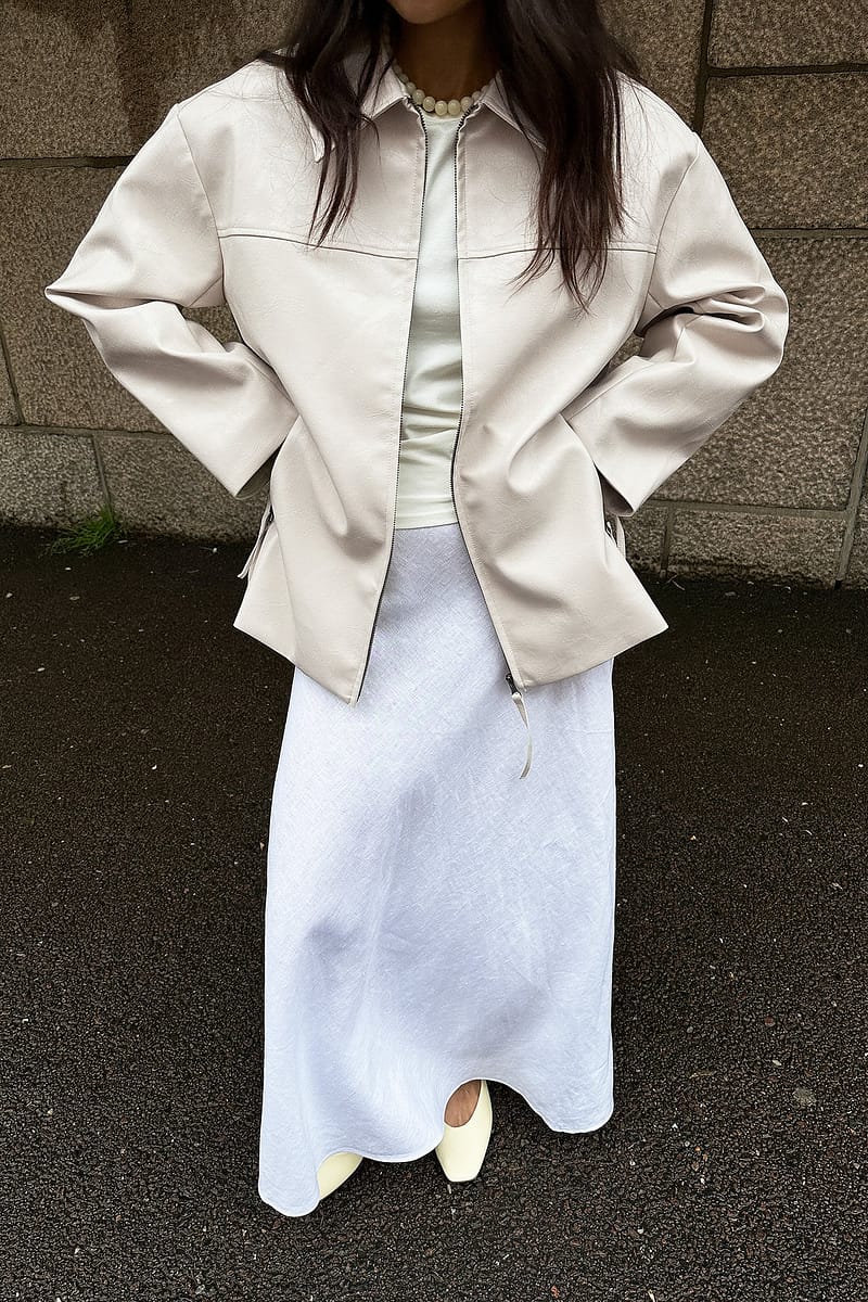 Zip Detail Shiny Pu Jacket - Light Beige