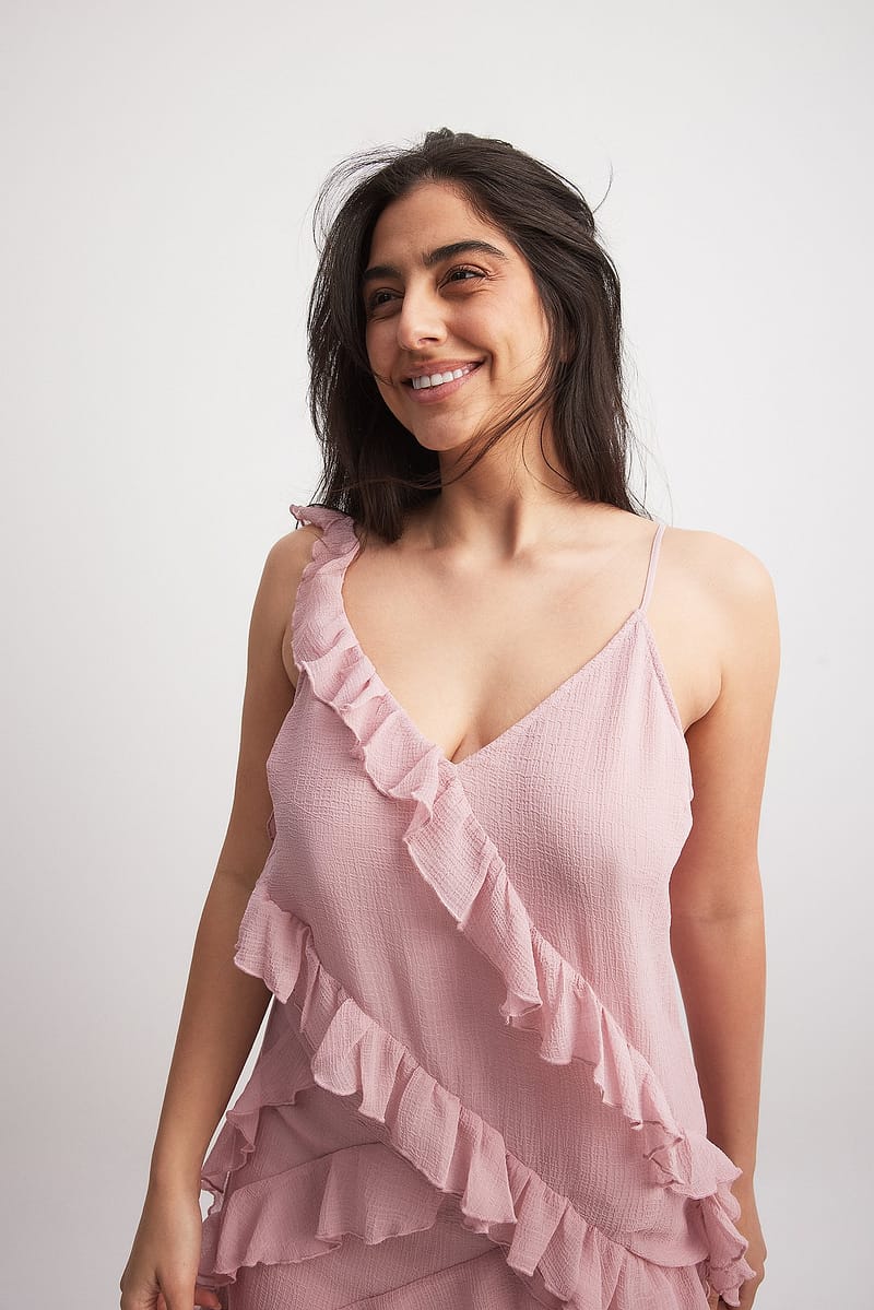 Ruffle Detail Chiffon Singlet - Pink