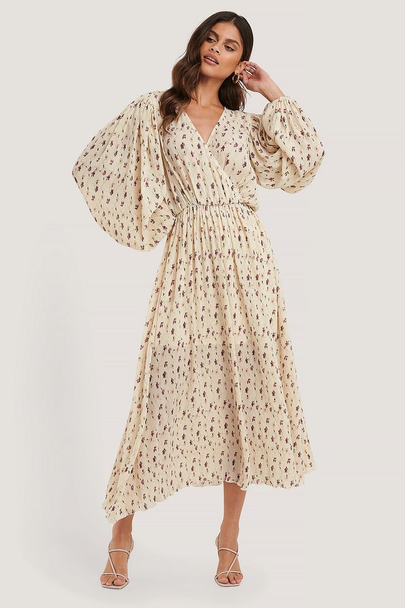 Balloon Sleeve Overlap Structured Dress