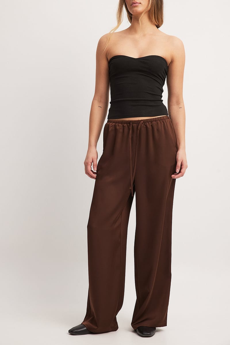 Elastic Waist Mid Rise Satin Pants