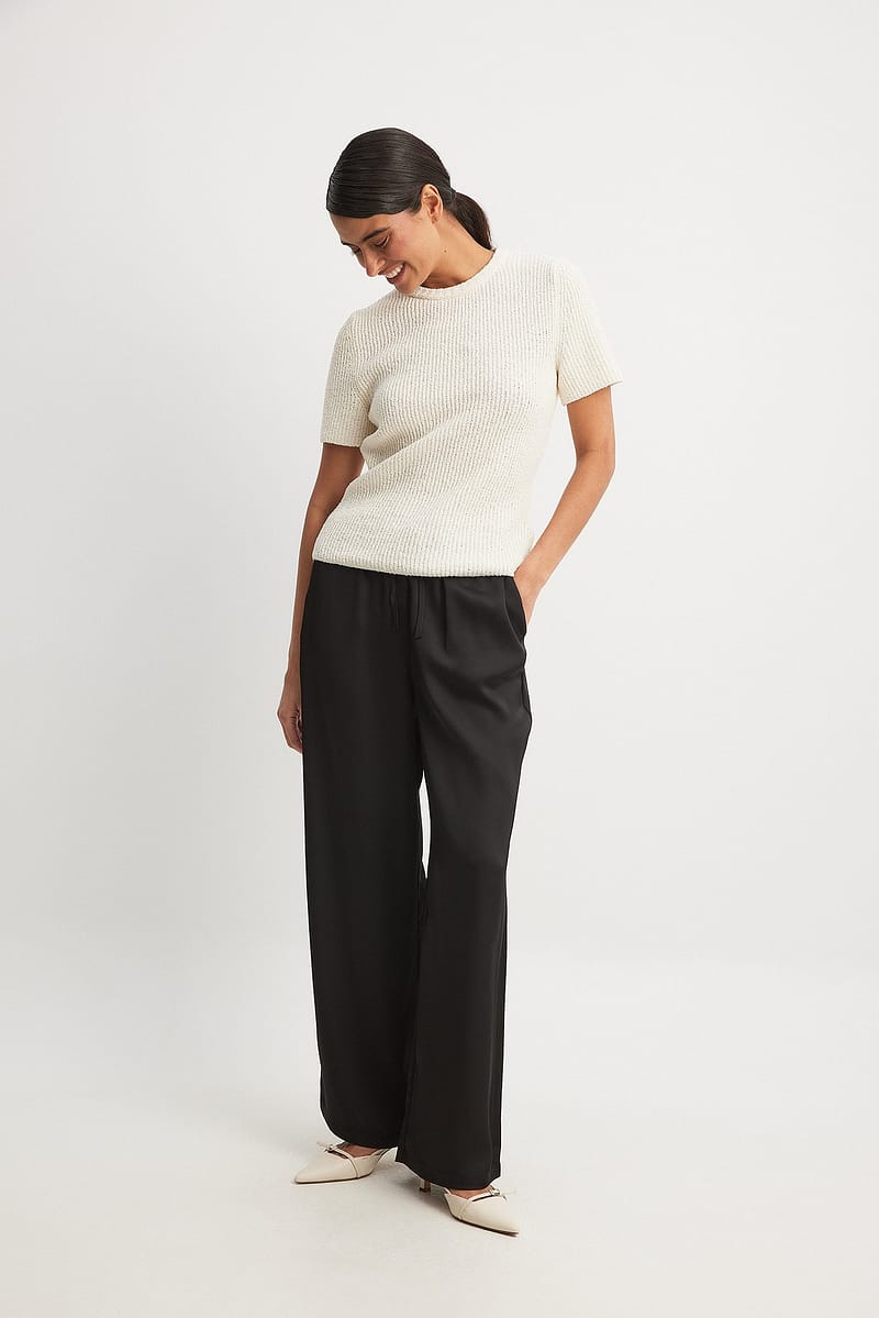 Elastic Waist Mid Rise Satin Pants