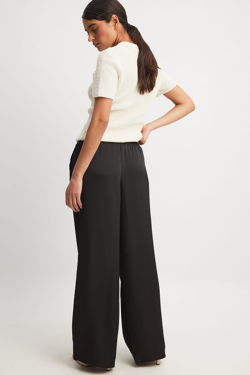 Elastic Waist Mid Rise Satin Pants