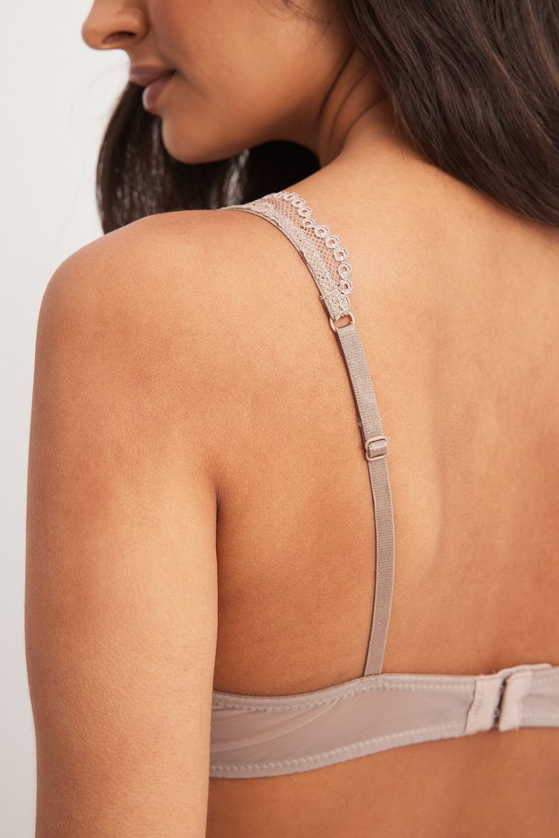 Wide Strap Lace Balconette Bra - Grey