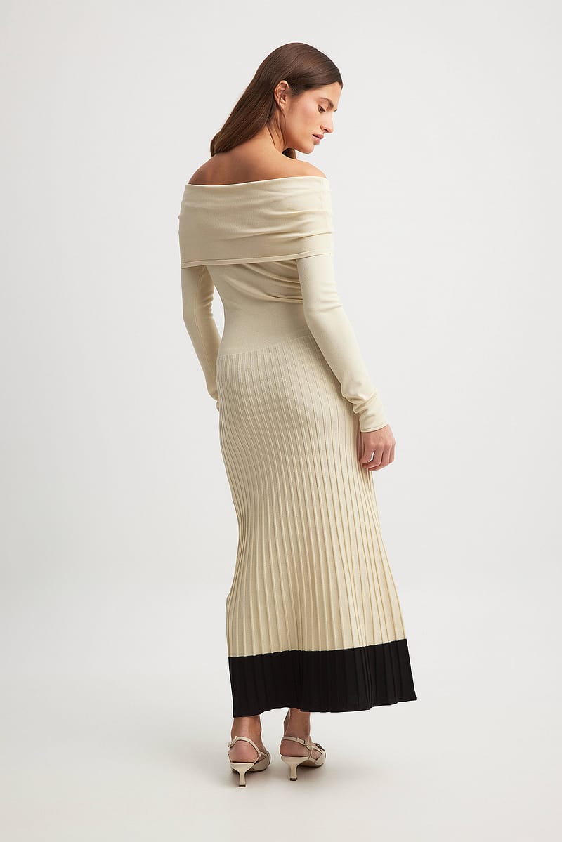 Off Shoulder Knitted Maxi Dress - Light Beige