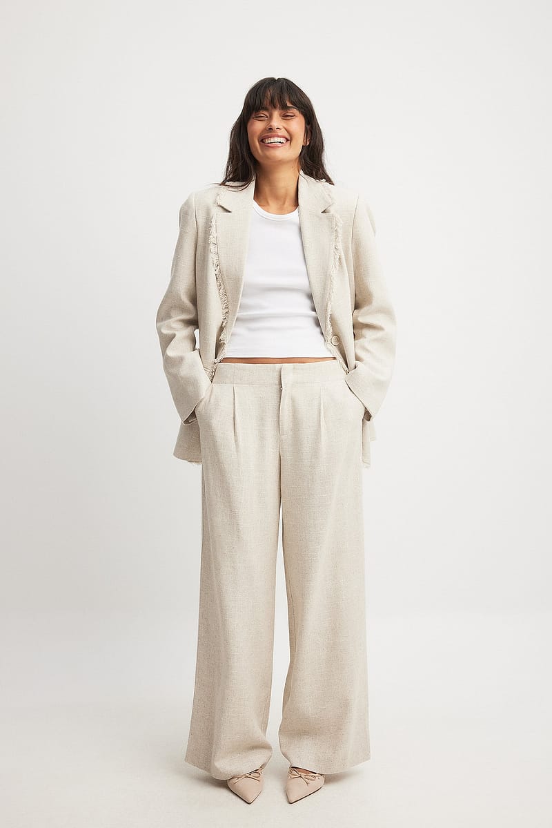 Wide Low Waist Pants - Beige