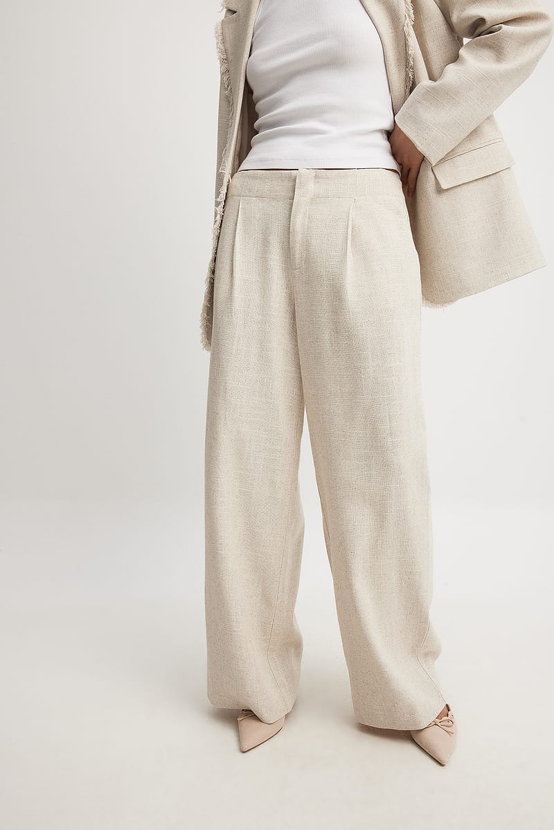 Wide Low Waist Pants - Beige