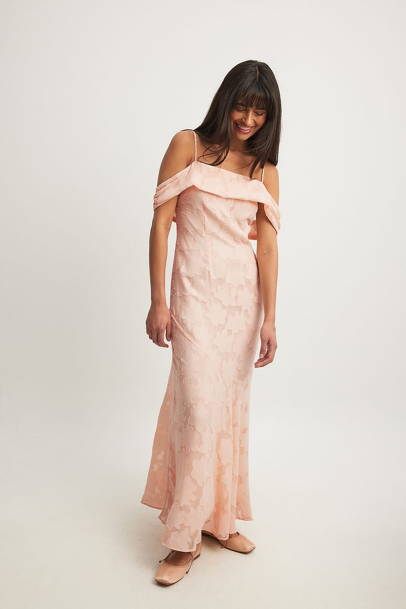 Off Shoulder Jacquard Maxi Dress