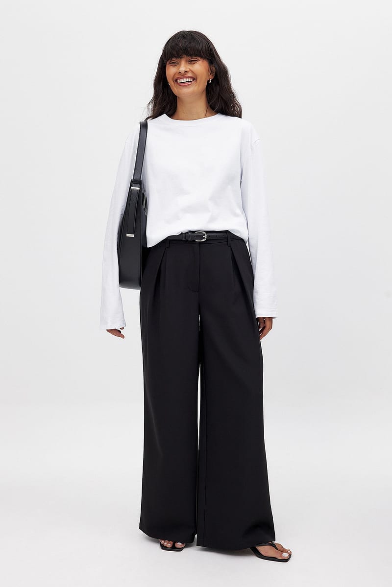 Wide High Waist Suit Pants - Black