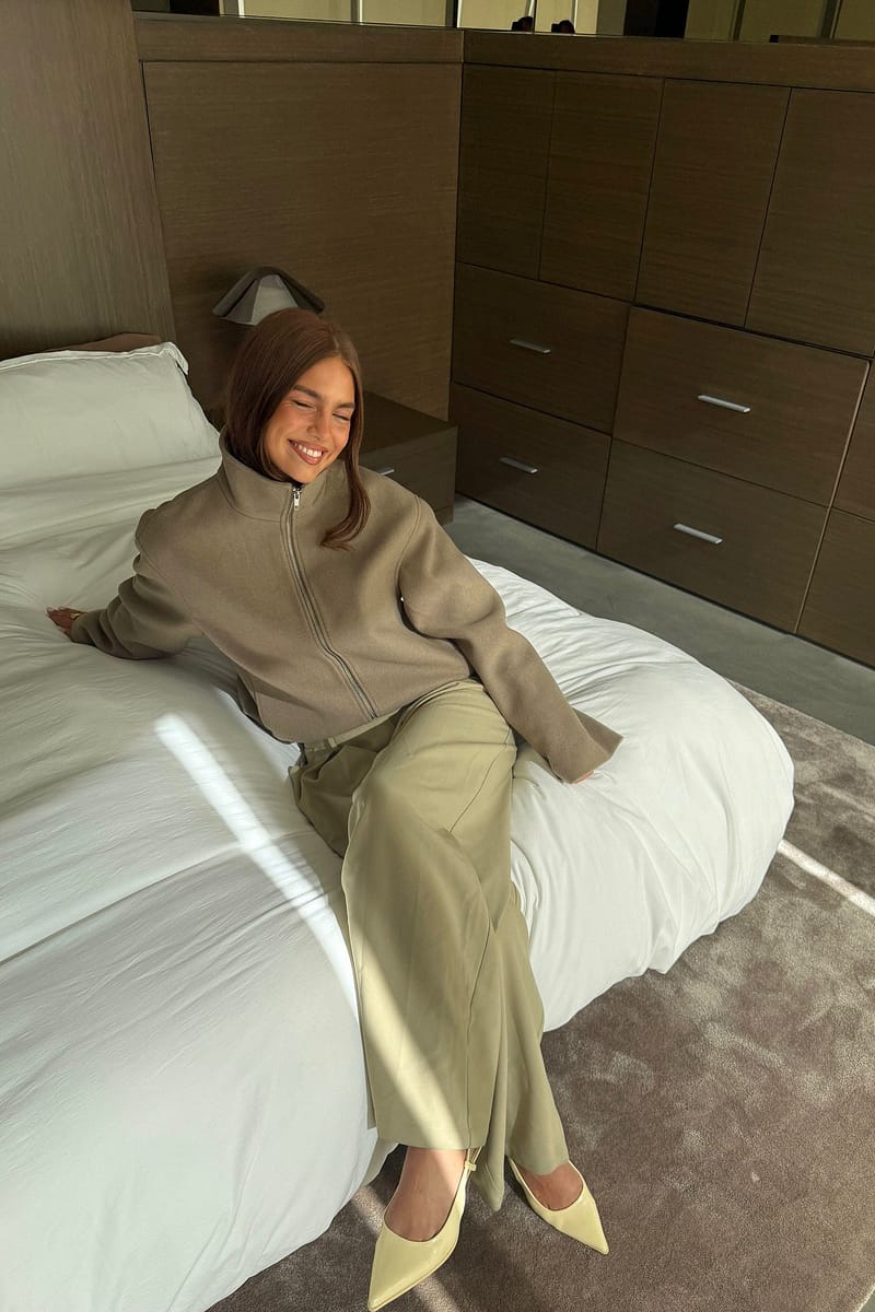 Wide High Waist Suit Pants - Beige
