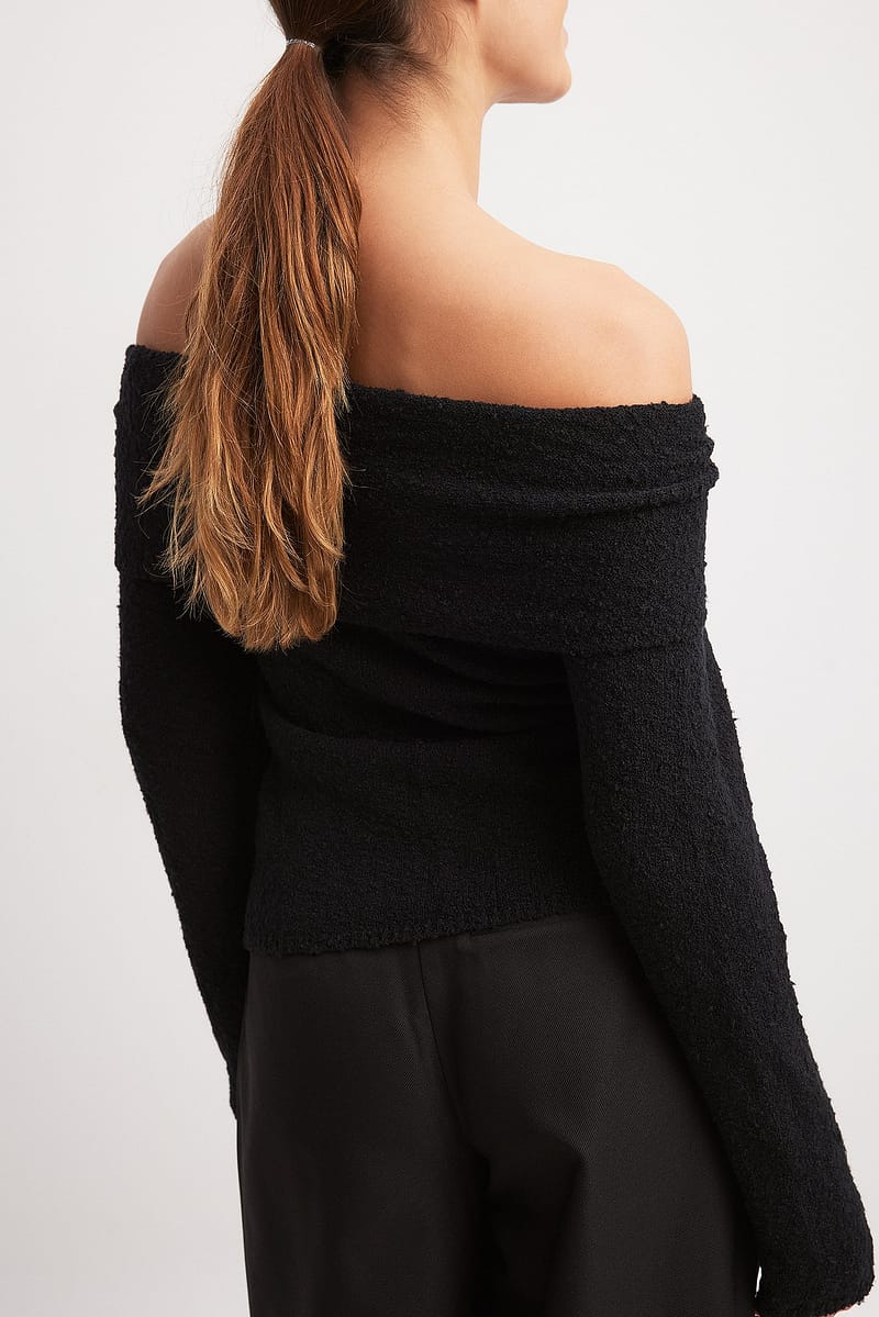 Off Shoulder Knitted Top - Black
