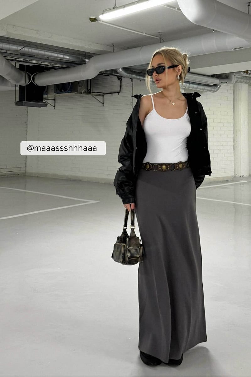 Soft Line Flowy Maxi Skirt - Dark Grey
