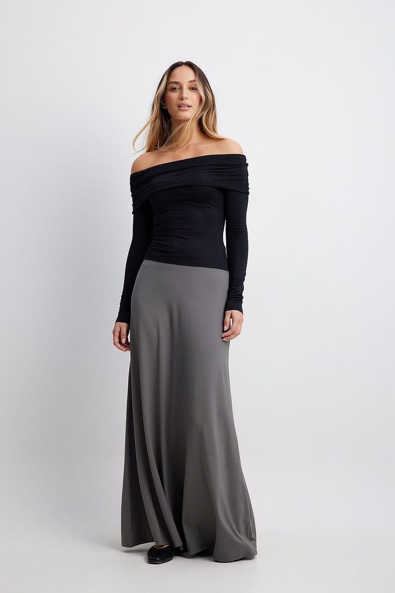 Soft Line Flowy Maxi Skirt - Dark Grey