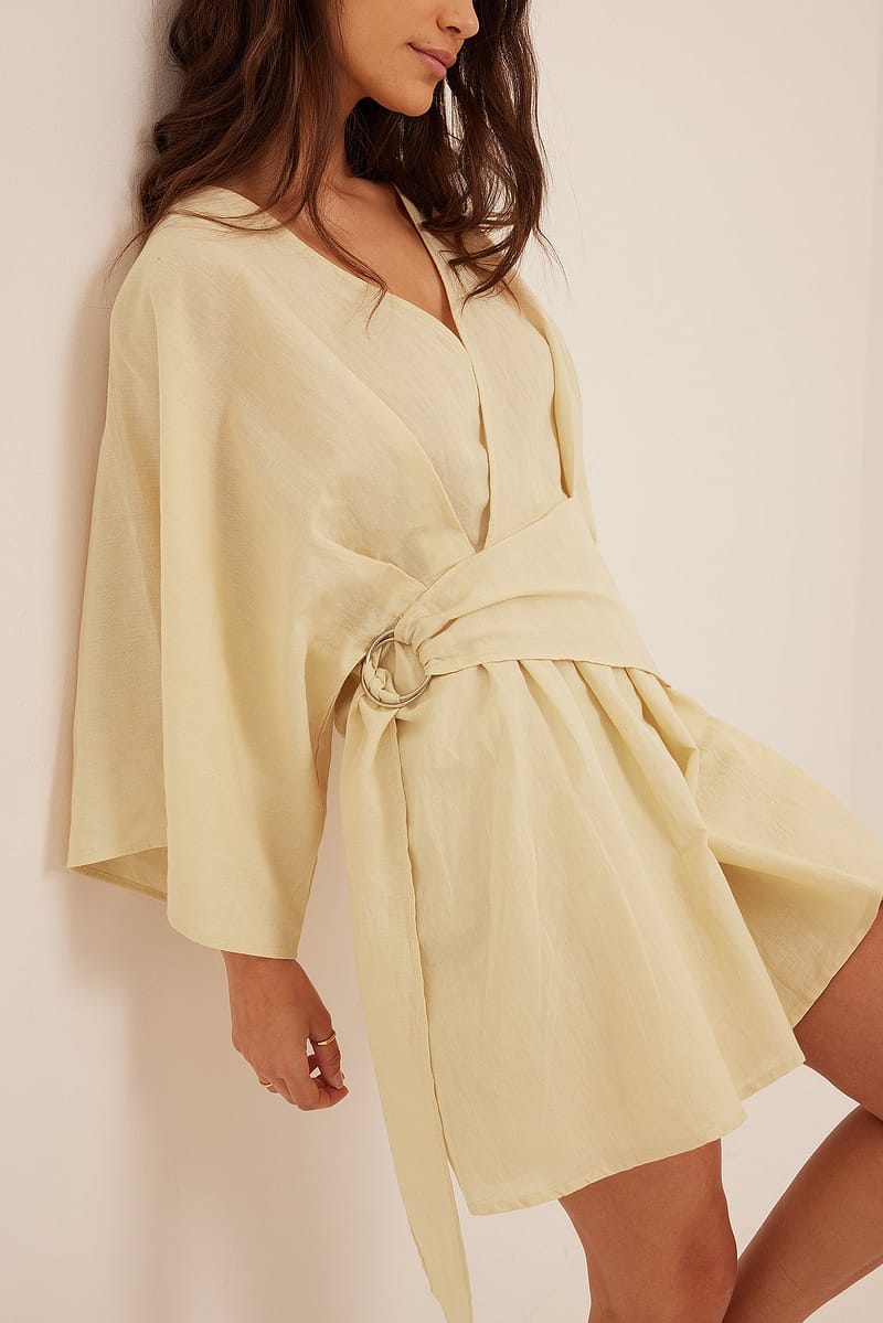 Overlap Tie Waist Linen Dress