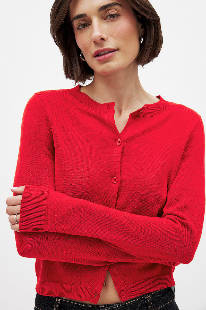 Fine Knitted Cardigan - Red