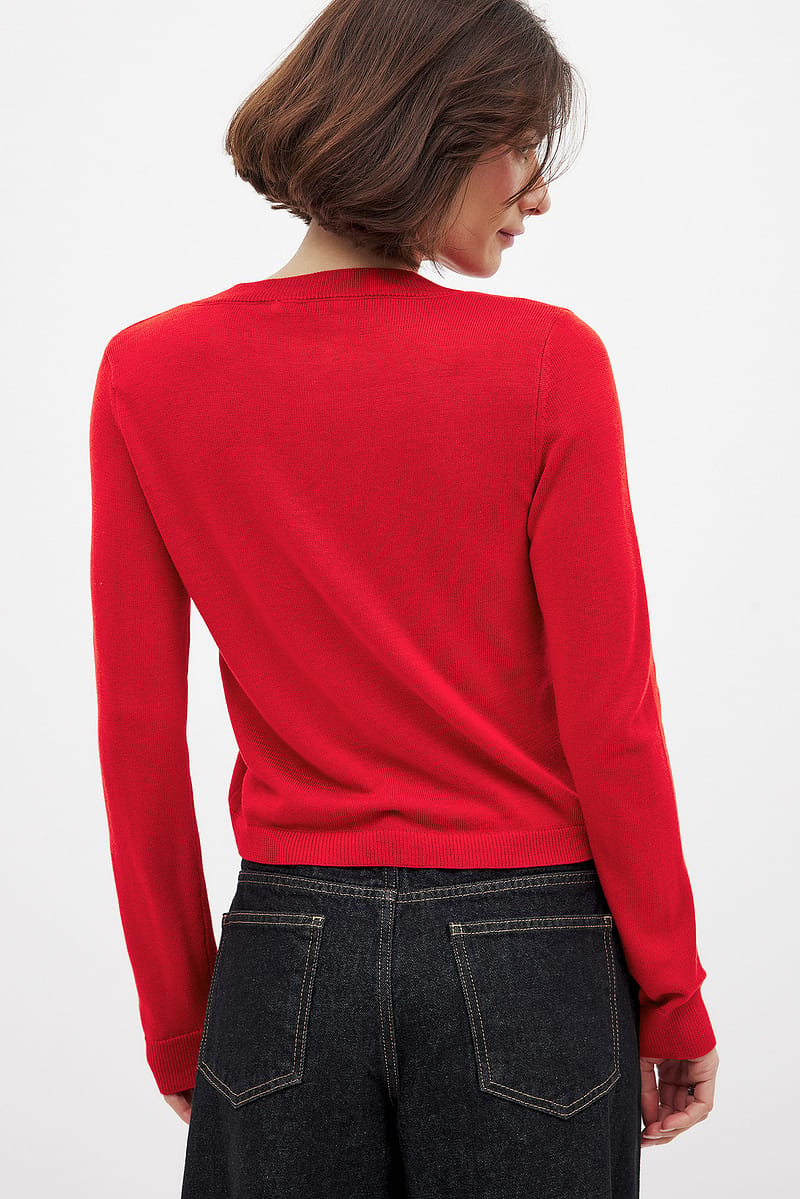 Fine Knitted Cardigan - Red