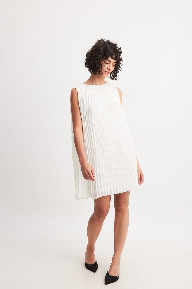 Sleeveless Plisse Mini Dress - White