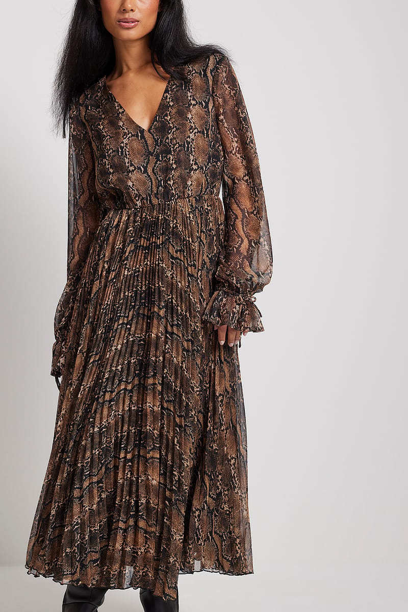Pleated Frill Detail Midi Dress