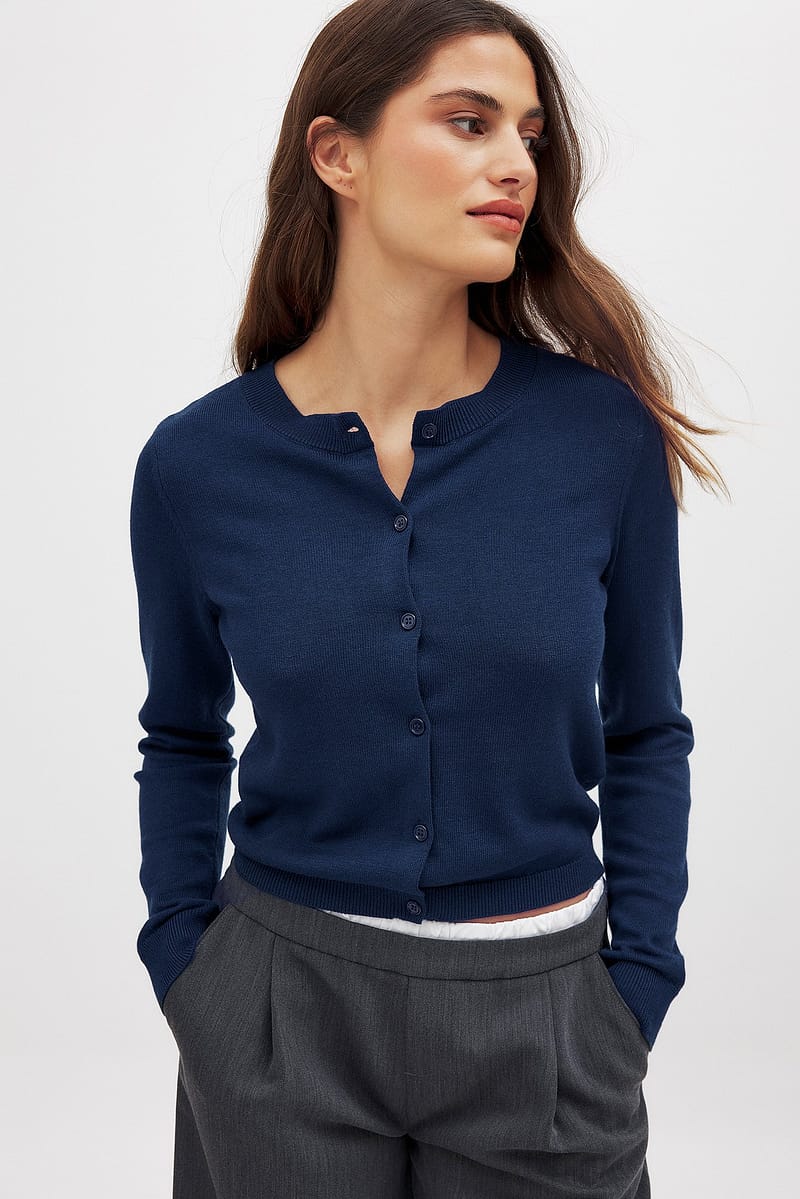 Fine Knitted Cardigan - Navy