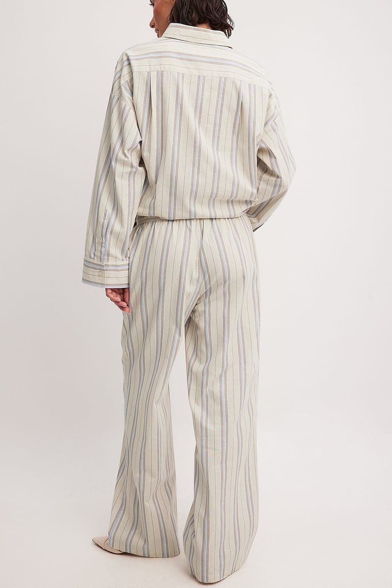 Cotton Striped Elastic Waist Pants - Stripe / Beige