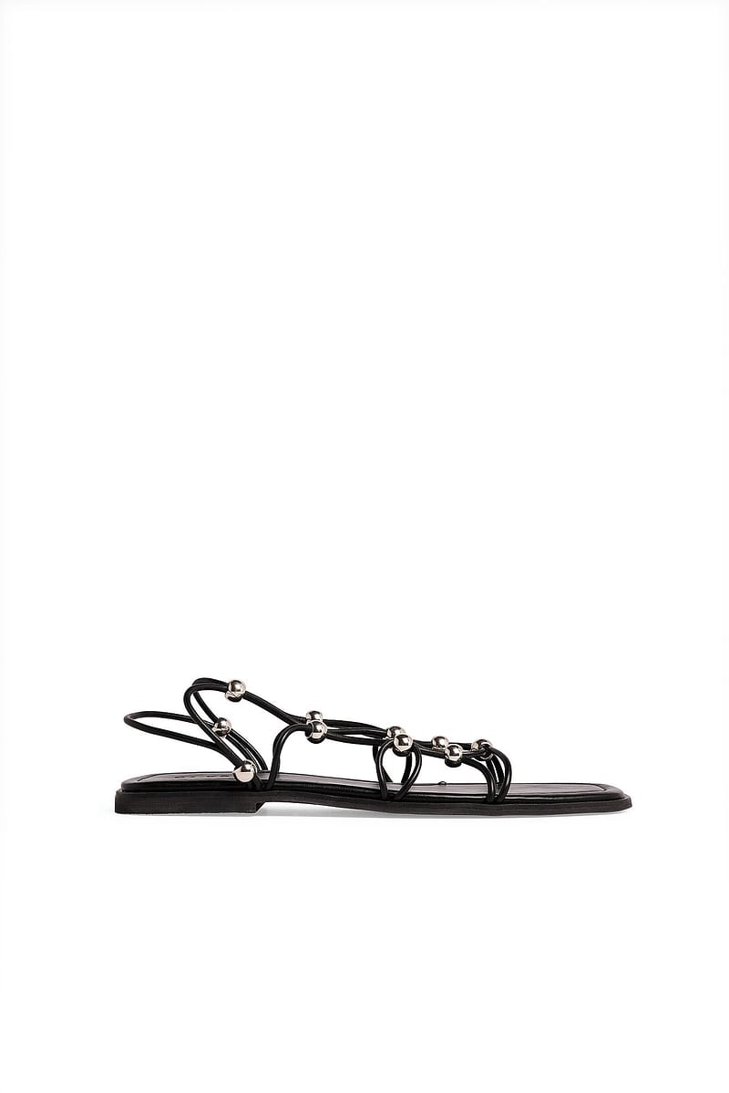 Beaded Flat Slippers - Black
