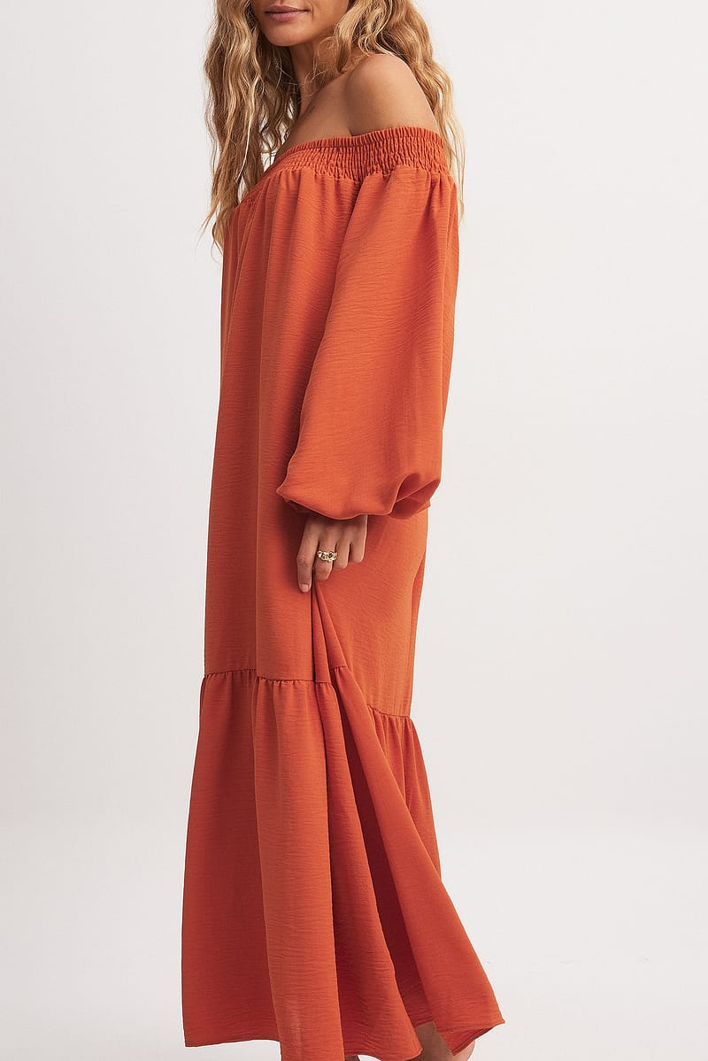 Off Shoulder Long Sleeve Midi Dress