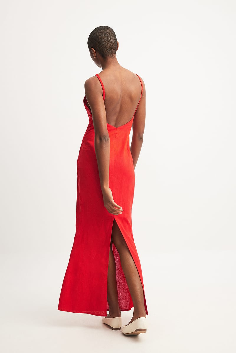 Linen Blend Open Back Maxi Dress