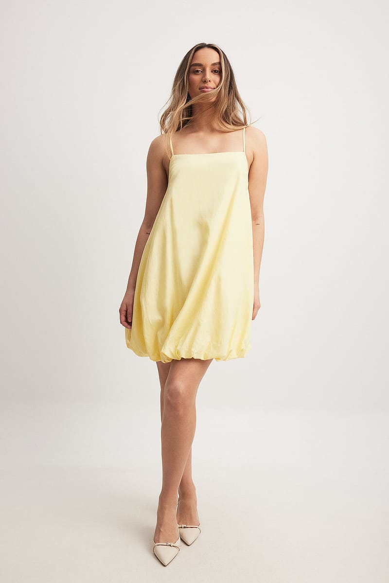 Balloon Skirt Linen Blend Mini Dress