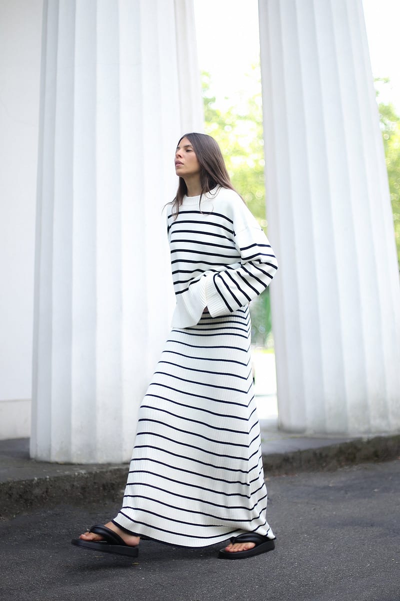 Fine Knitted Striped Midi Dress
