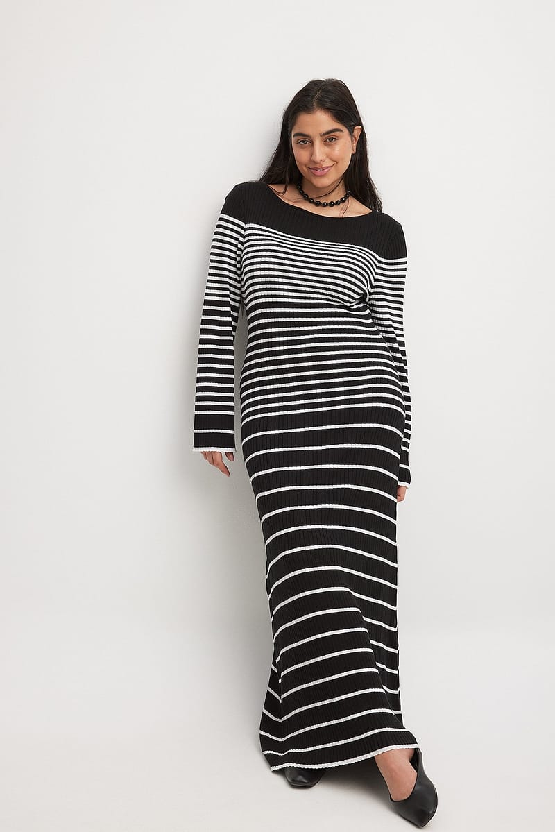 Fine Knitted Striped Midi Dress - Stripe