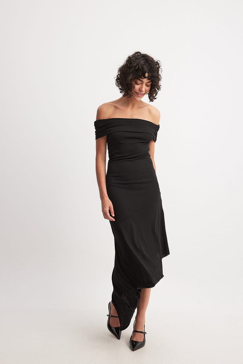 Off Shoulder Flounce Midi Dress
