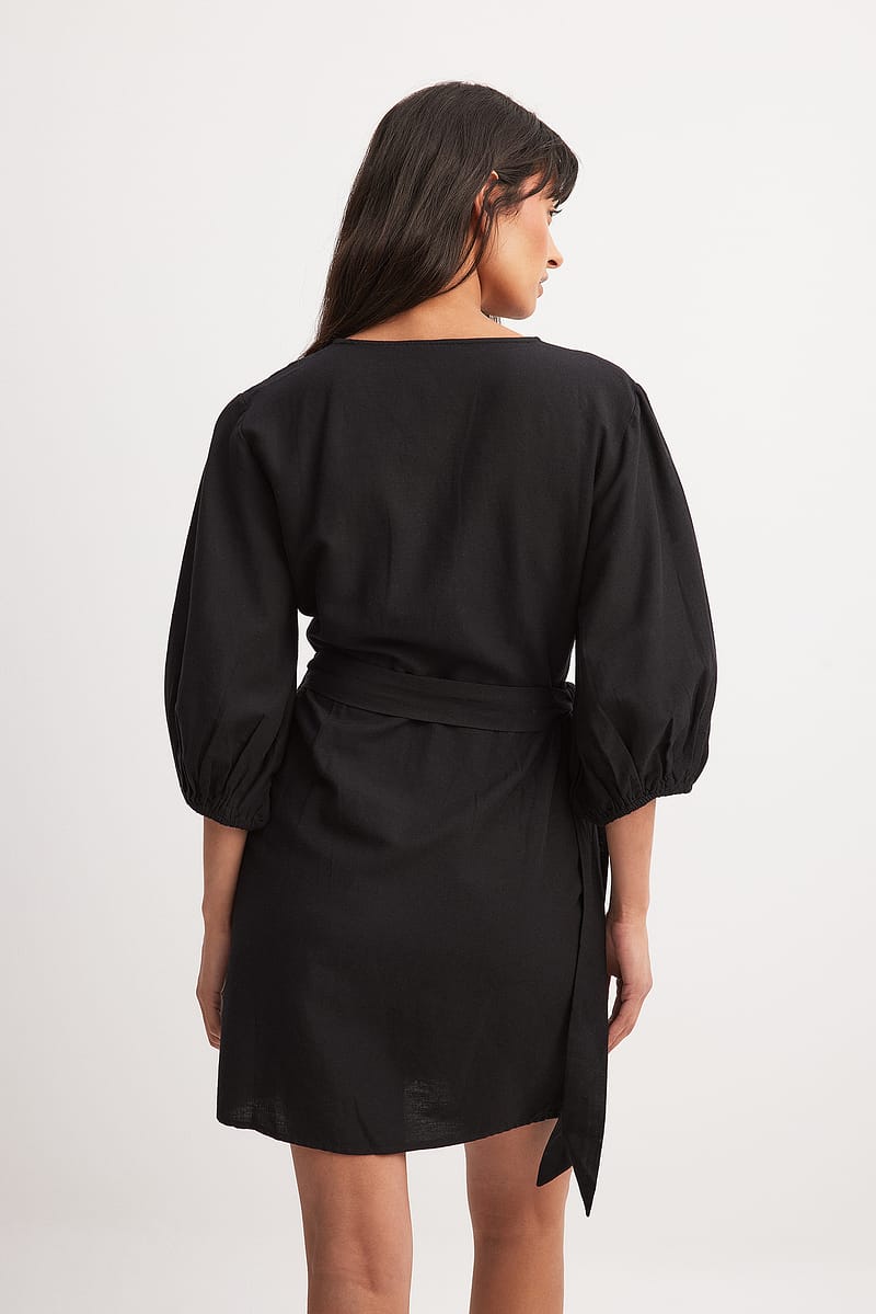 Wrapped Linen Mix Mini Dress