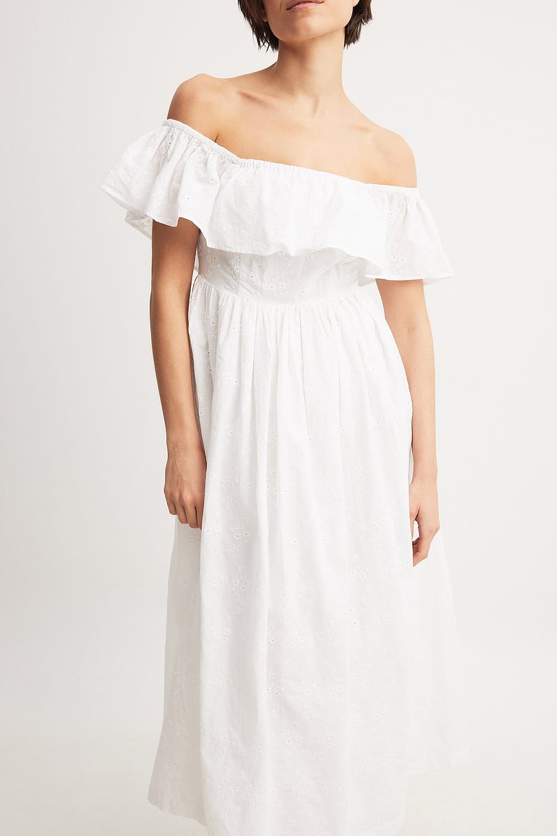 Off Shoulder Anglaise Midi Dress