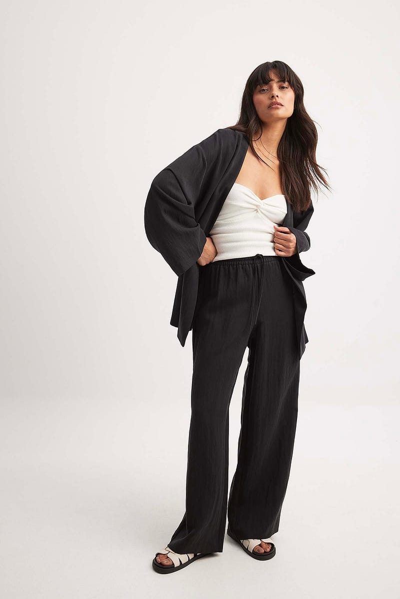 Lyocell Elastic Waist Pants - Black