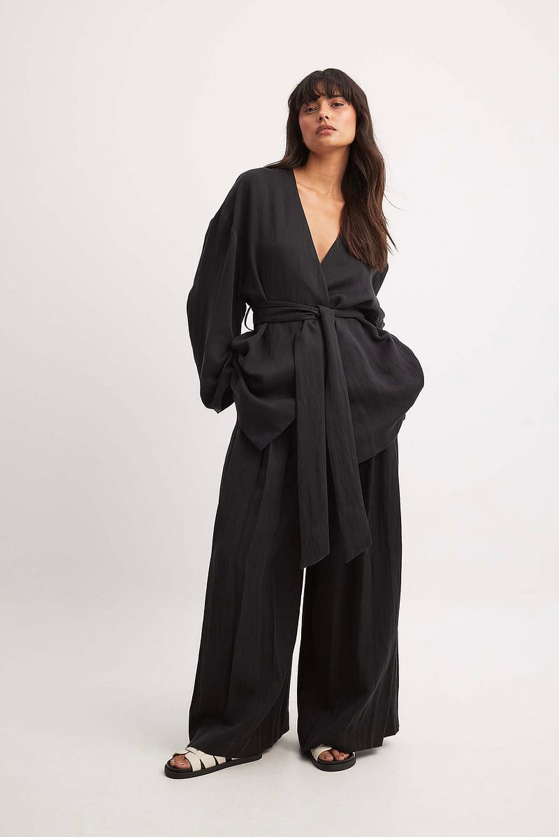 Lyocell Loose Mid Waist Suit Pants - Black