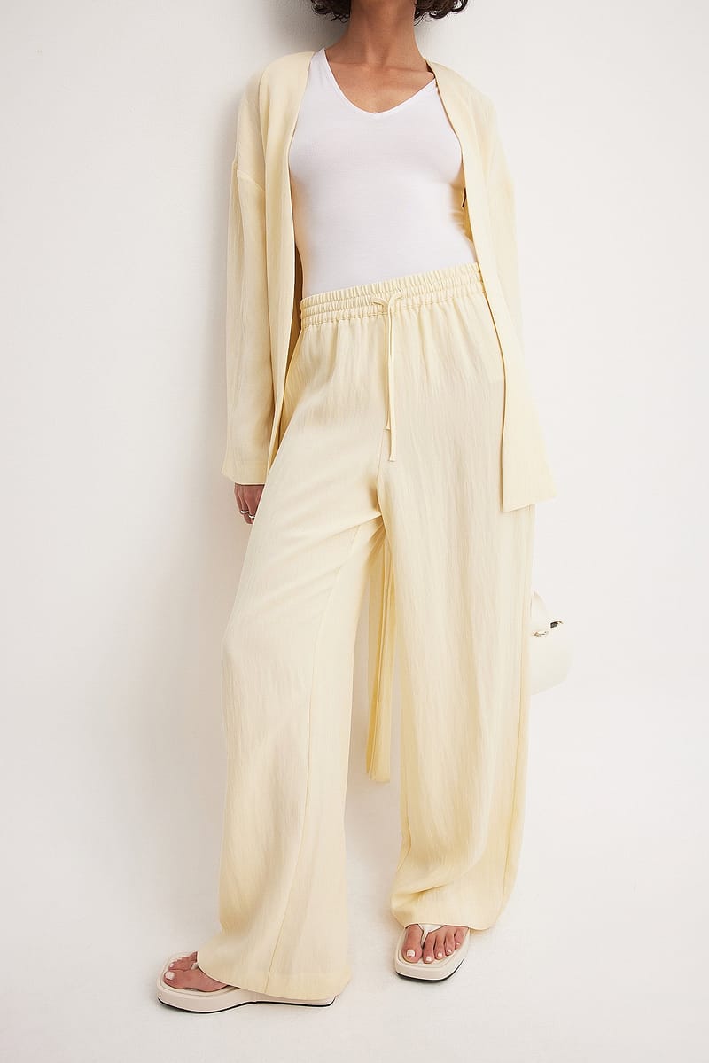 Lyocell Elastic Waist Pants - Light Yellow