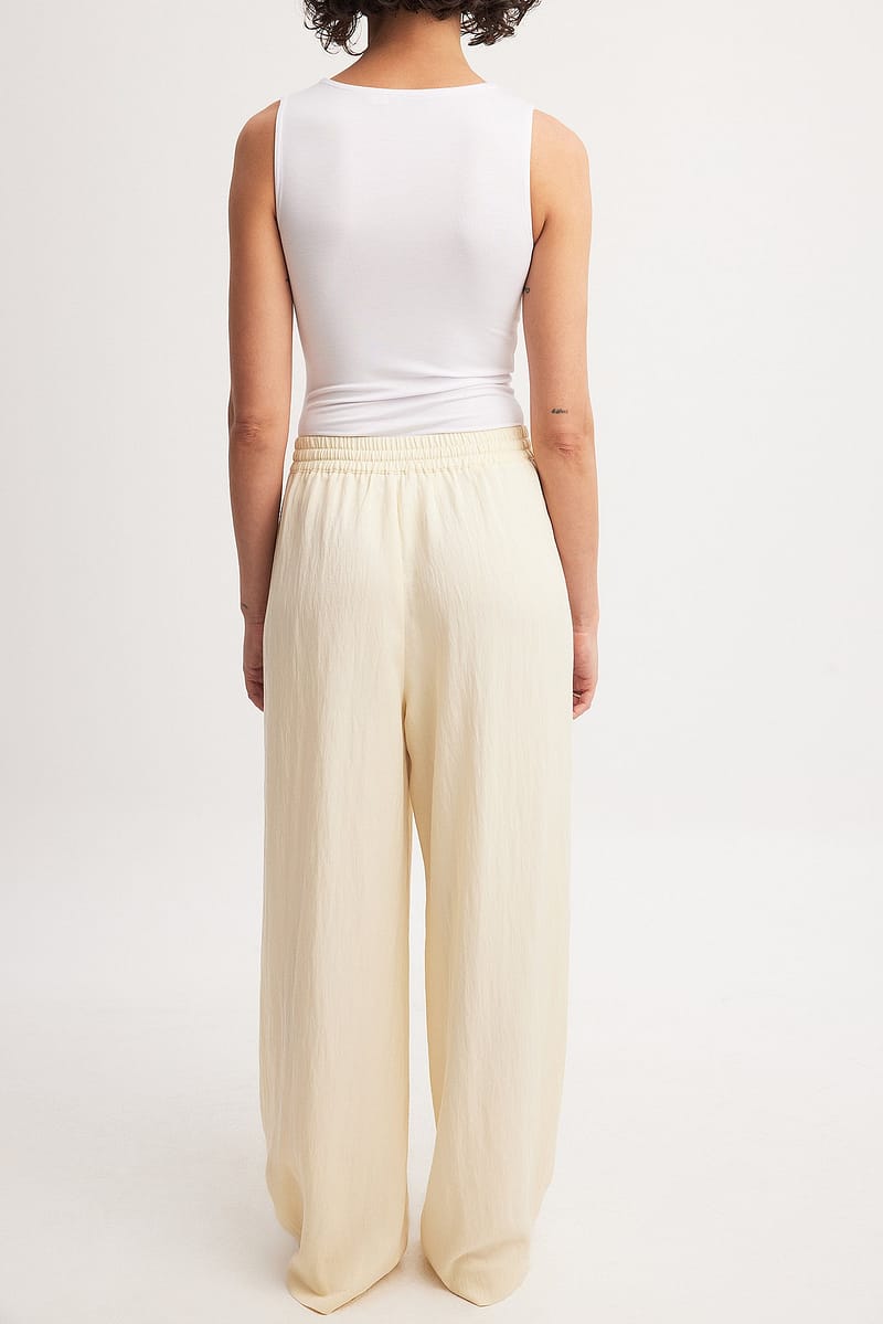 Lyocell Elastic Waist Pants - Light Yellow