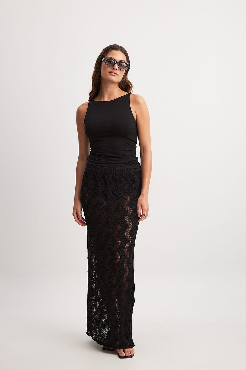Crochet Knitted Maxi Skirt - Black
