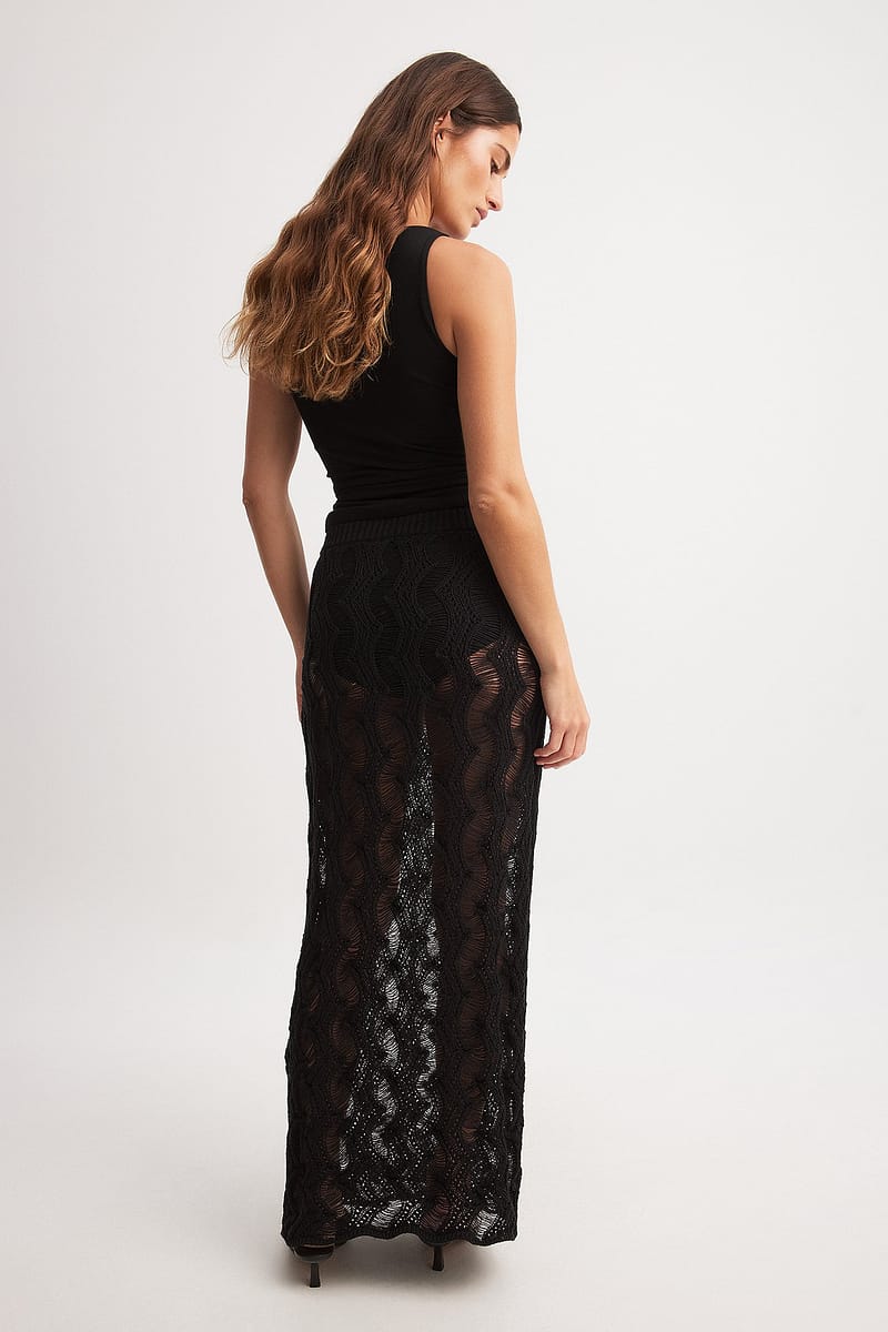 Crochet Knitted Maxi Skirt - Black