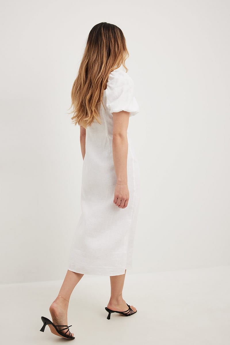 Ruched Chest Slit Linen Dress