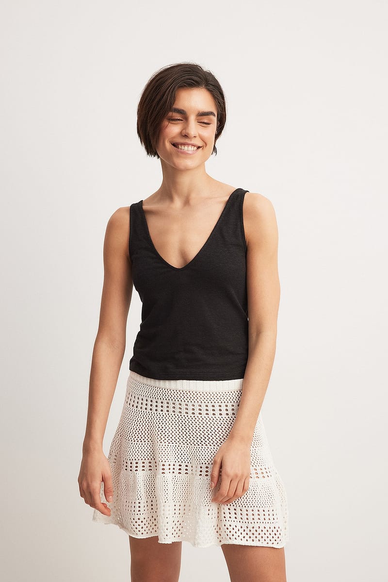 Crochet Knitted Mini Skirt - White