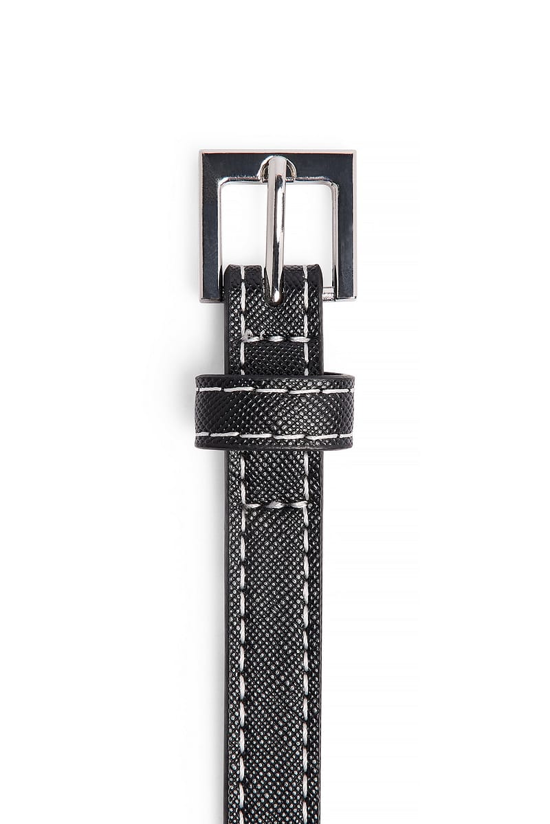 Slim Stitch Detail Belt - Black