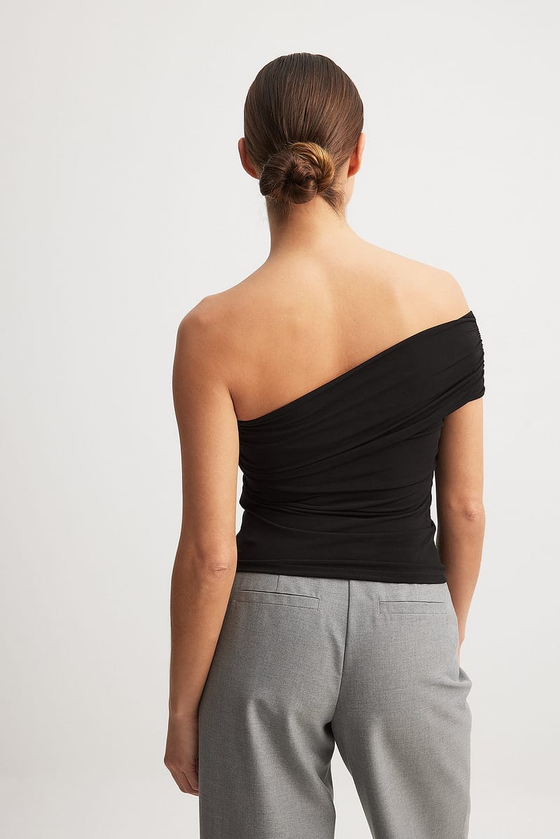 One Shoulder Jersey Top - Black