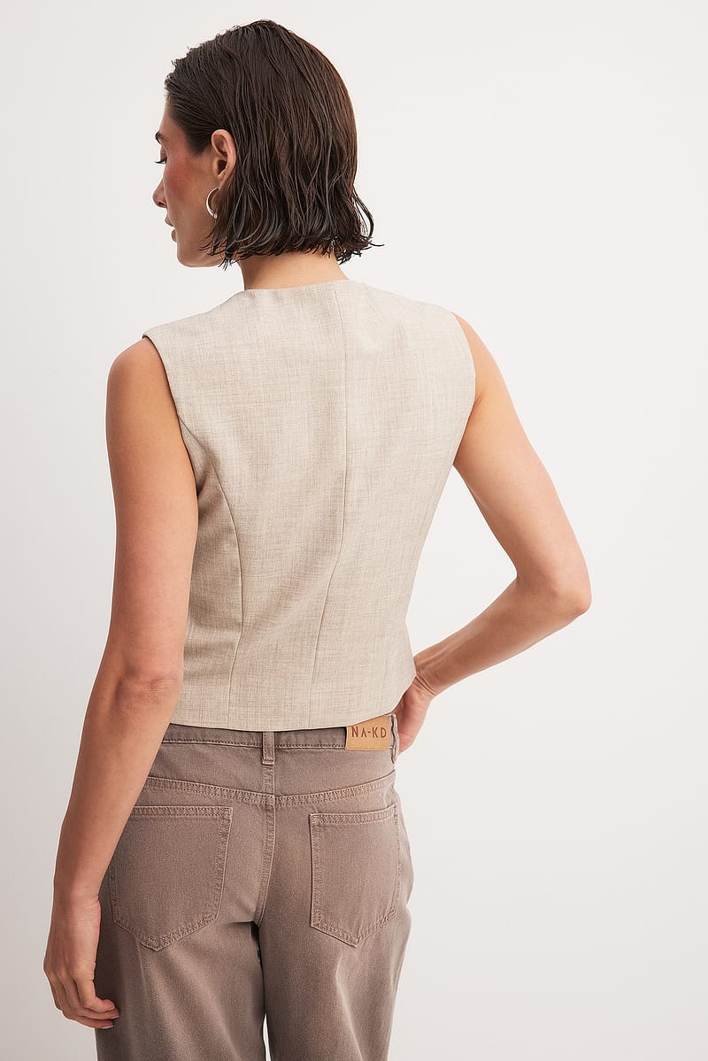 Asymmetric Buttoned Vest - Beige