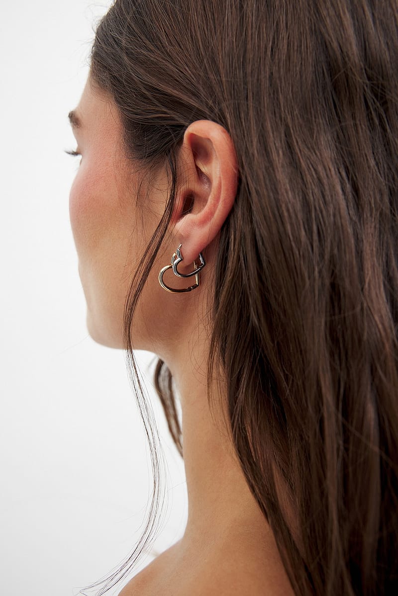 2-pack Small Heart Hoops - Silver