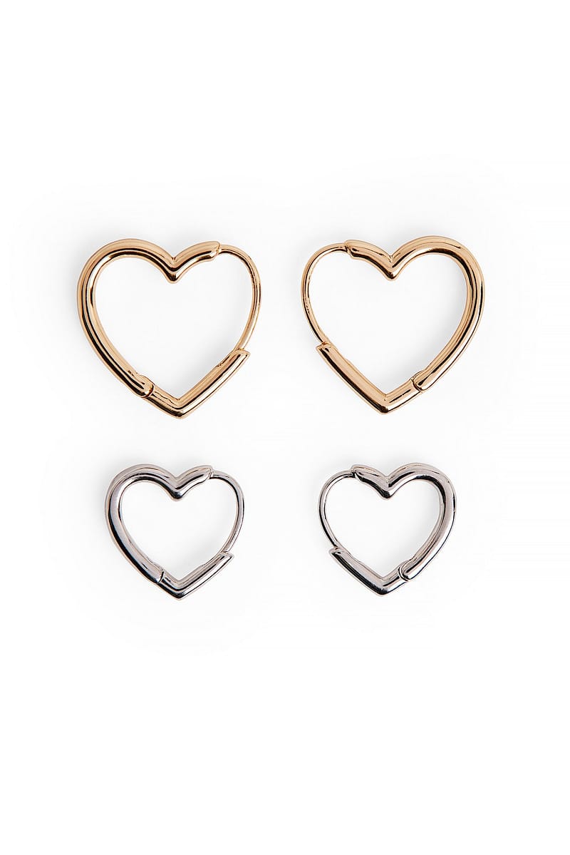 2-pack Small Heart Hoops - Silver